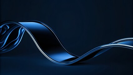 Twisted Chrome Ribbon – Reflective Metallic Strip Curling Over Deep Blue Gradient
