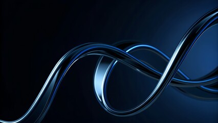 Twisted Chrome Wire Loop – Reflective Metallic Ribbon Against Deep Blue Gradient
