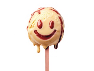 Smiley face on ice cream scoop melting on a stick