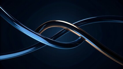 Blue-Gold Ribbon Interlace – Glossy Twisted Bands with Reflective Highlights on Dark Canvas
