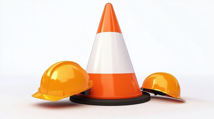 Traffic cones and under construction warning sign. Road safety and prevention of accidents