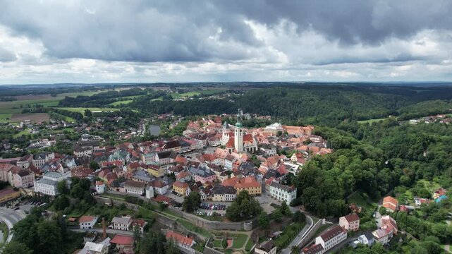 Tabor old town historical city center aerial view with medieval structures Bohemia Czech republic