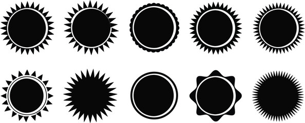 Fototapeta premium Collection of ten decorative oval frames with sunburst edges and grunge texture