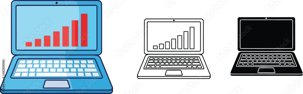 Poster laptop computer with graph illustration vector design and data analysis