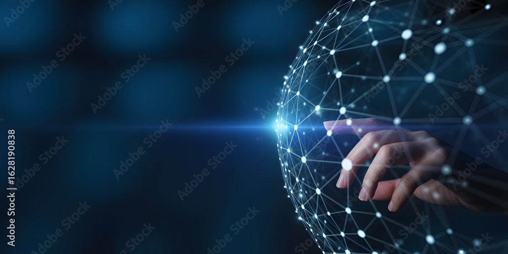 Aufkleber digital connectivity: a human hand interacts with a digital representation of a network, showcasing 