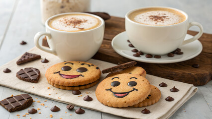smiling biscuits with capichino coffee