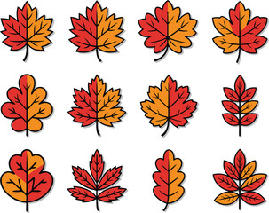Obraz premium Colorful Autumn Leaves Icons Set