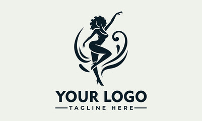 Silhouette of a woman in a dynamic pose, surrounded by swirling abstract shapes.