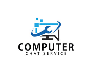 computer service logo creative chat solution digital technology connect network