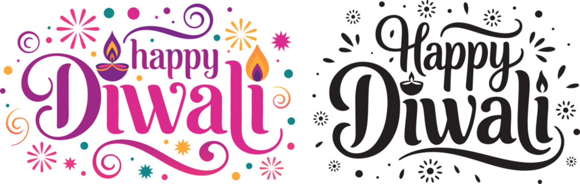 Colorful and black and white typography for Happy Diwali festival logo - Powered by Adobe