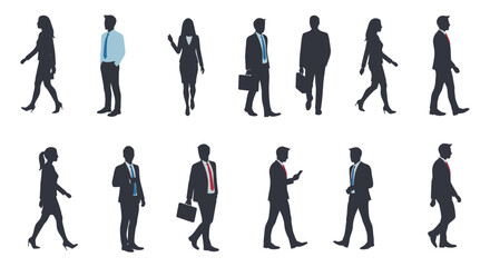 Silhouette Collection Diverse Business People Walking. vector Silhouette design
