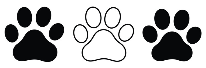 Three black and white paw print icons on a white background animal paw dog paw © MSTHUSNEWARA