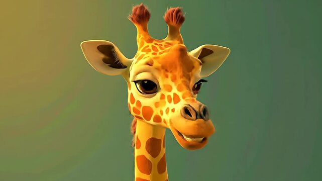 Cartoon giraffe with brown spots, large eyes and cute eyelashes on a green background