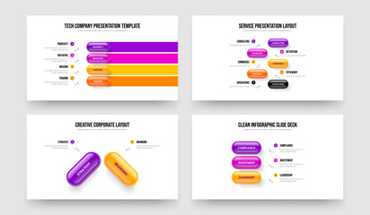 Corporate Profile 4 5 2 3 Step Diagram Slide Layout Set. Service Insight Four Five Two Three Option Infographic Presentation Design Vector Illustration Collection.