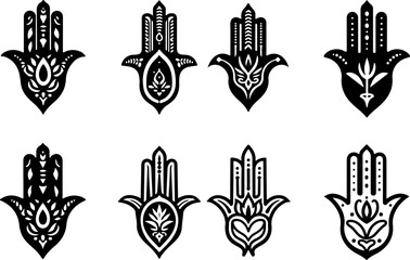 Fototapeta premium Hamsa Hand Symbol Variations vector bundle