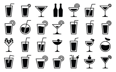 Vector art of silhouette of various cocktails isolated on white background for bar or party concept