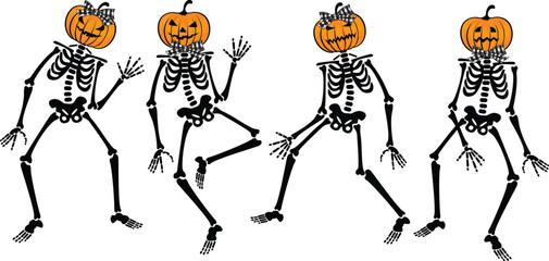 Skeleton Pumpkin Head Vector illustration