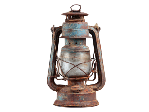 Antique rusty blue metal oil lantern isolated black background, Isolated On White Background, Png Transparent