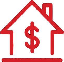 a simple red house with a dollar sign