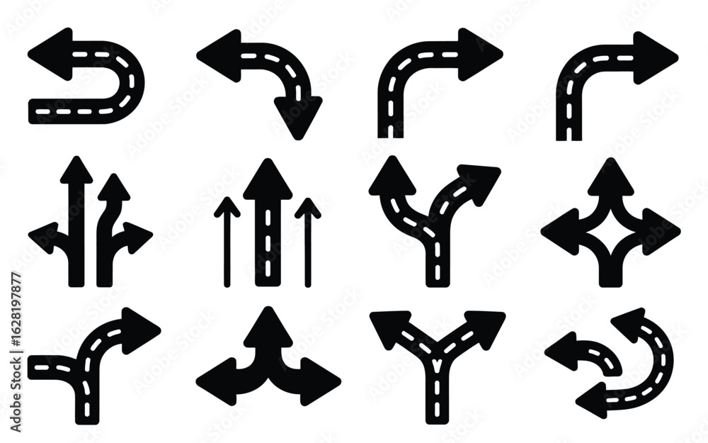 Poster vector art of collection of various arrow icons isolated on white background for navigation or direc