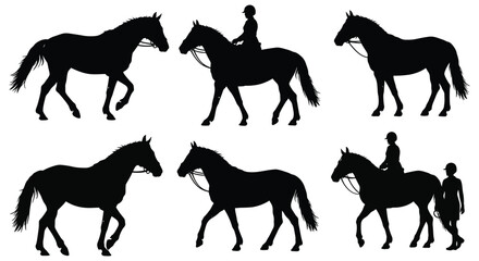 Silhouette Collection of Horses with and without Riders in Various Poses
