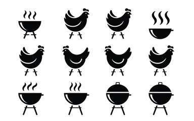 Vector art of collection of barbecue grill and chicken icons isolated on white background