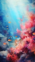 Vibrant underwater landscape showcasing colorful Red Sea corals and marine life in a sunlit environment