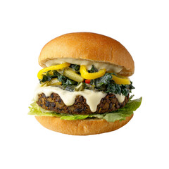 Delicious Vegan Lentil Burger with Sauteed Greens and Creamy Sauce