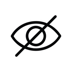 Eye with cross (privacy blocked) silhouette glyph icon vector art illustration on white background minimalist flat black bold