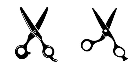 Fototapeta premium A minimalist and understated hair cutting scissor is depicted in a modern silhouette illustration set against a white background