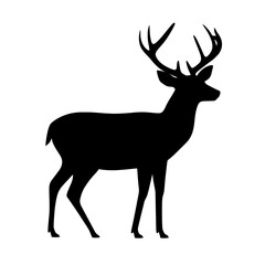 Fototapeta premium The silhouette of wild deer set against a white background forms a modern sign icon in illustration design