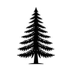Black and white silhouette vector of a pine tree on a white background