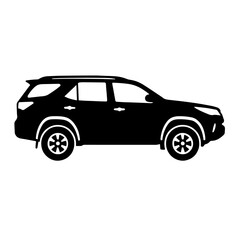 Clean black and white silhouette vector of a fortuner
on white background
