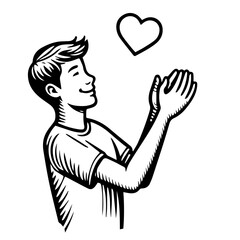 Black and white silhouette vector of a lovely boy on a white background