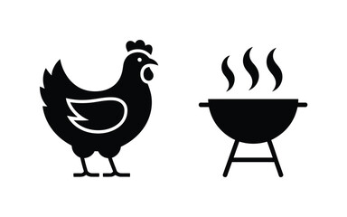 Vector art of chicken and barbecue grill icon isolated on white background for summer party