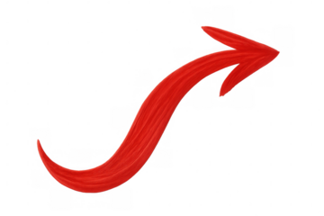 Transparent red wavy arrow directing attention, emphasizing key visual guidance with clean, dynamic design