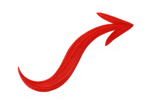 Transparent red wavy arrow directing attention, emphasizing key visual guidance with clean, dynamic design