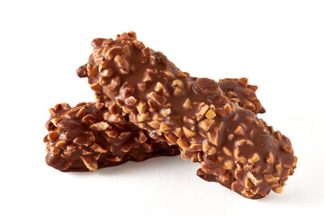 two wafer chocolate nut bars isolated on white background.