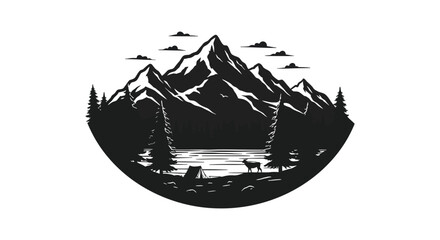 Silhouette of Majestic Mountains and Forest Landscape.  vector , silhouette design