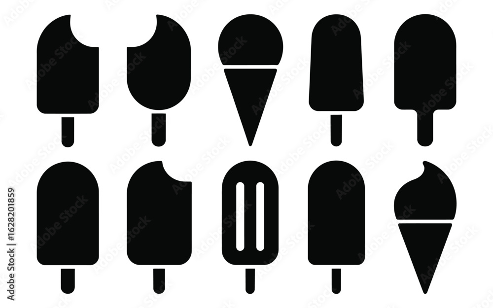 Poster vector art of collection of various ice cream and popsicles on a stick isolated on white background