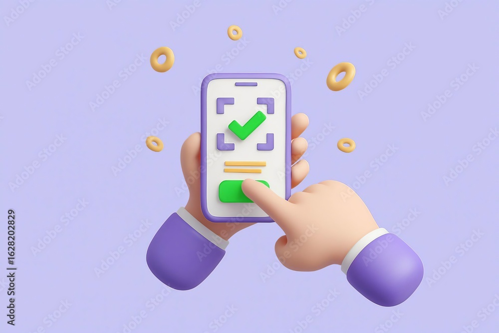 Poster person using a smartphone for digital verification and confirmation