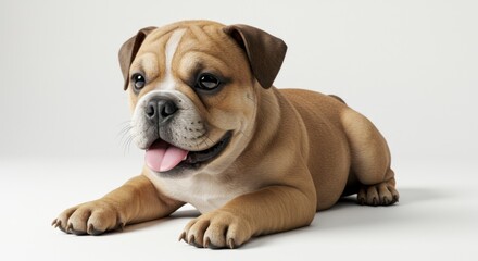 Adorable Brown and White Puppy Lying Down on White Background
