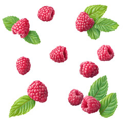 Raspberries and Mint Leaves on Transparent Background for Food Photography