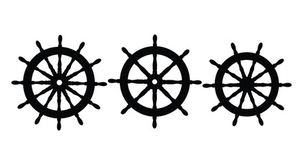 Fototapeta premium Three Black and White Nautical Steering Wheel Designs. vector , silhouette design