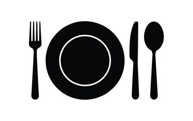 Vector art of elegant place setting with plate, fork, knife and spoon isolated on white background