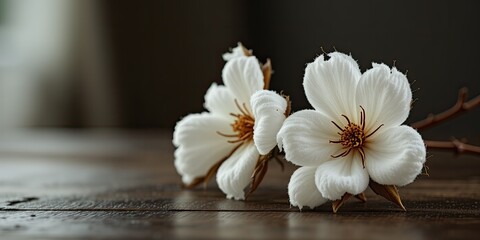 Elegant Cotton Blossom on Rustic Wooden Surface