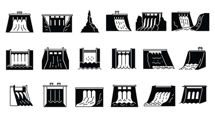 Various Hydroelectric Dam Icons.  vector , silhouette design