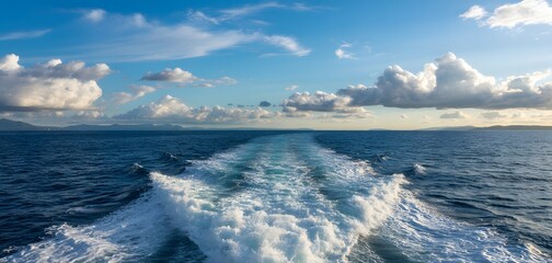 Boat Wake Trail in Deep Blue Ocean Waters