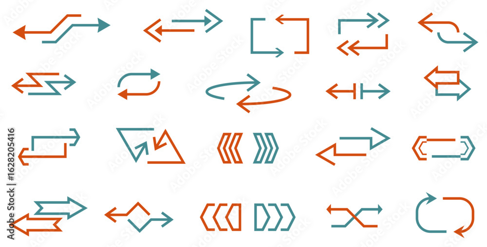 Poster double reverse arrow. exchange and repetition symbol, replace icons, transfer or swap signs, linear 