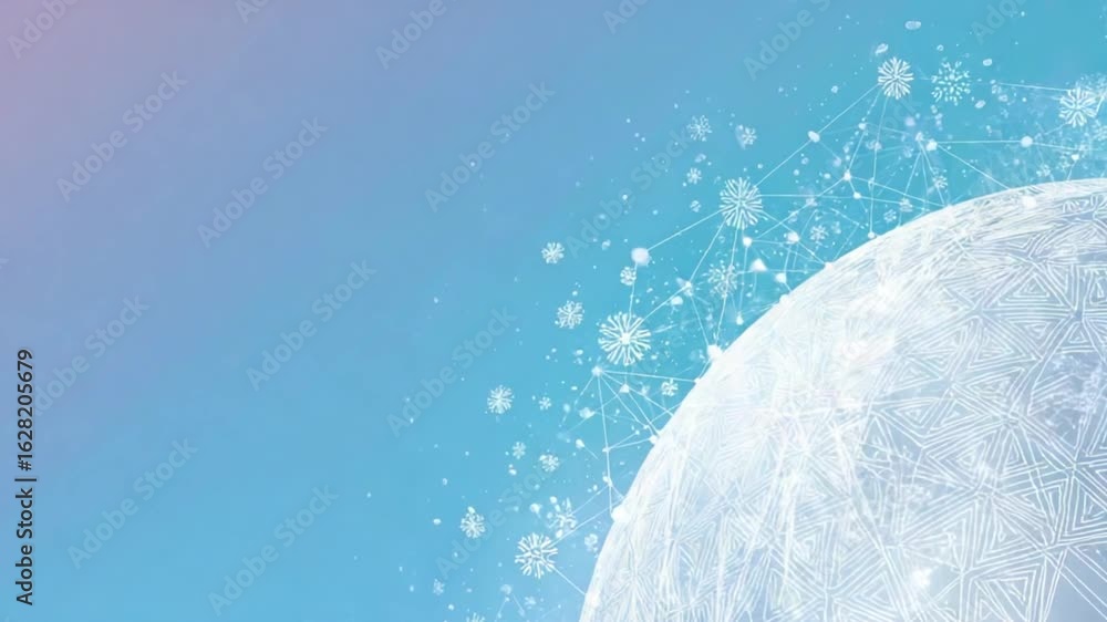 Poster abstract sphere design with snowflakes and network